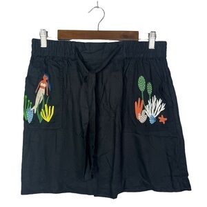 Simons Twik Black Under the Sea Mermaid Embroidered Mini Skirt M
